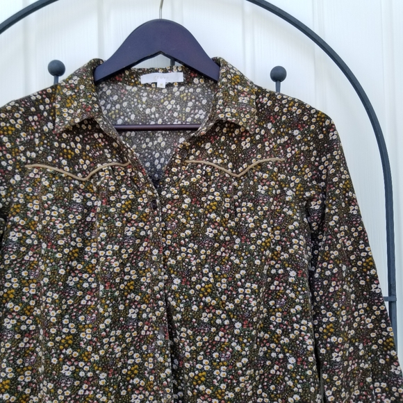 Grove long sleeve button up floral velvet cord M - Picture 3 of 12